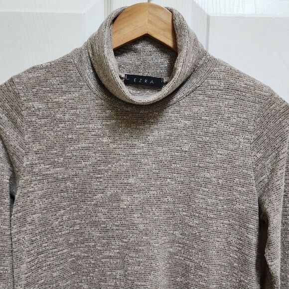 EZRA Sweater Women M Heather Gray Tan Stretch Knit Turtleneck Hi Low Long Sleeve - Picture 3 of 8